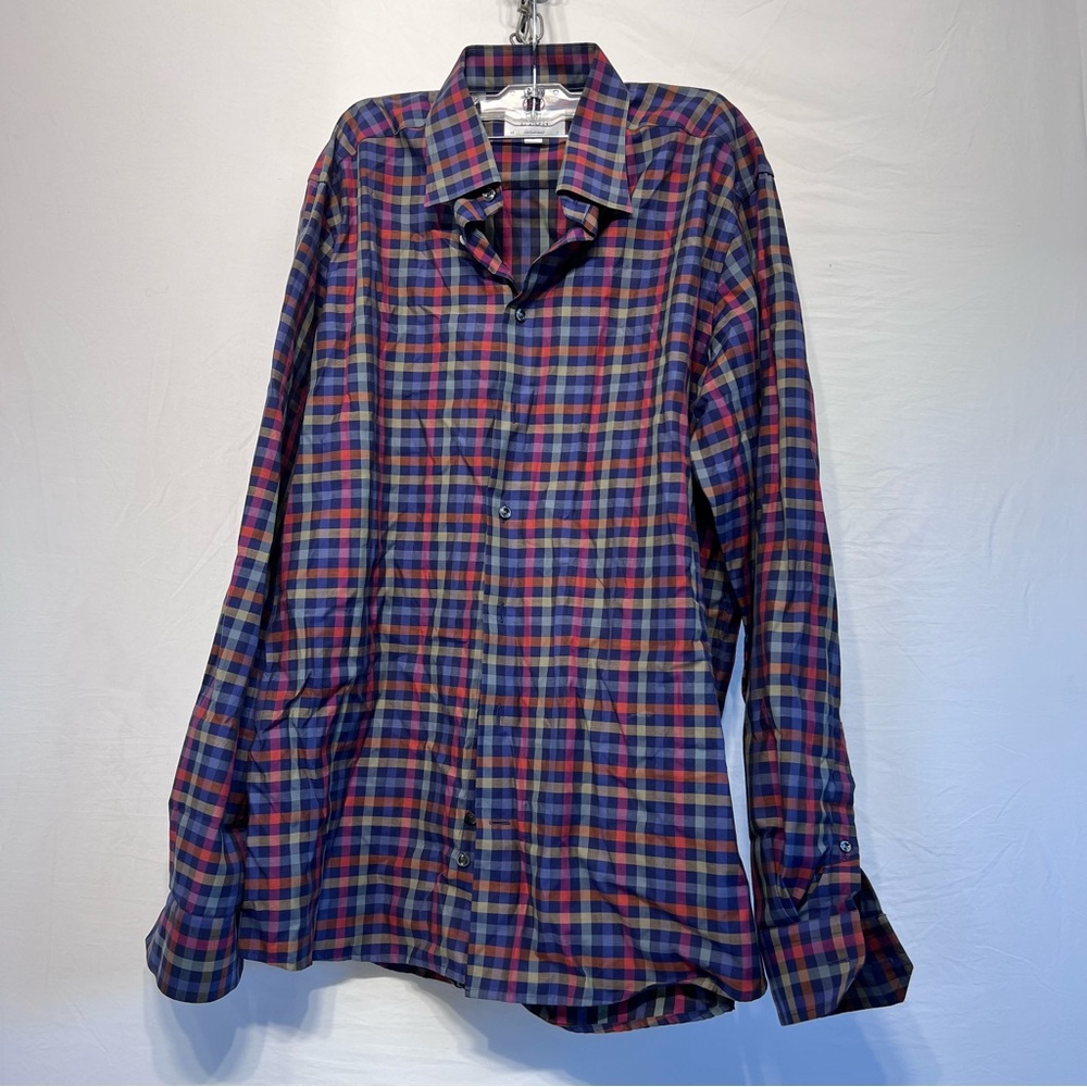 ETON Contemporary Signature Twill Formal Shirt Men's XL Cutaway Collar Check